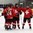 ST. CATHARINES, CANADA - JANUARY 8: Switzerland players celebrate after a third period goal by Alina Muller #19 during preliminary round action against Sweden at the 2016 IIHF Ice Hockey U18 Women's World Championship. (Photo by Jana Chytilova/HHOF-IIHF Images)

